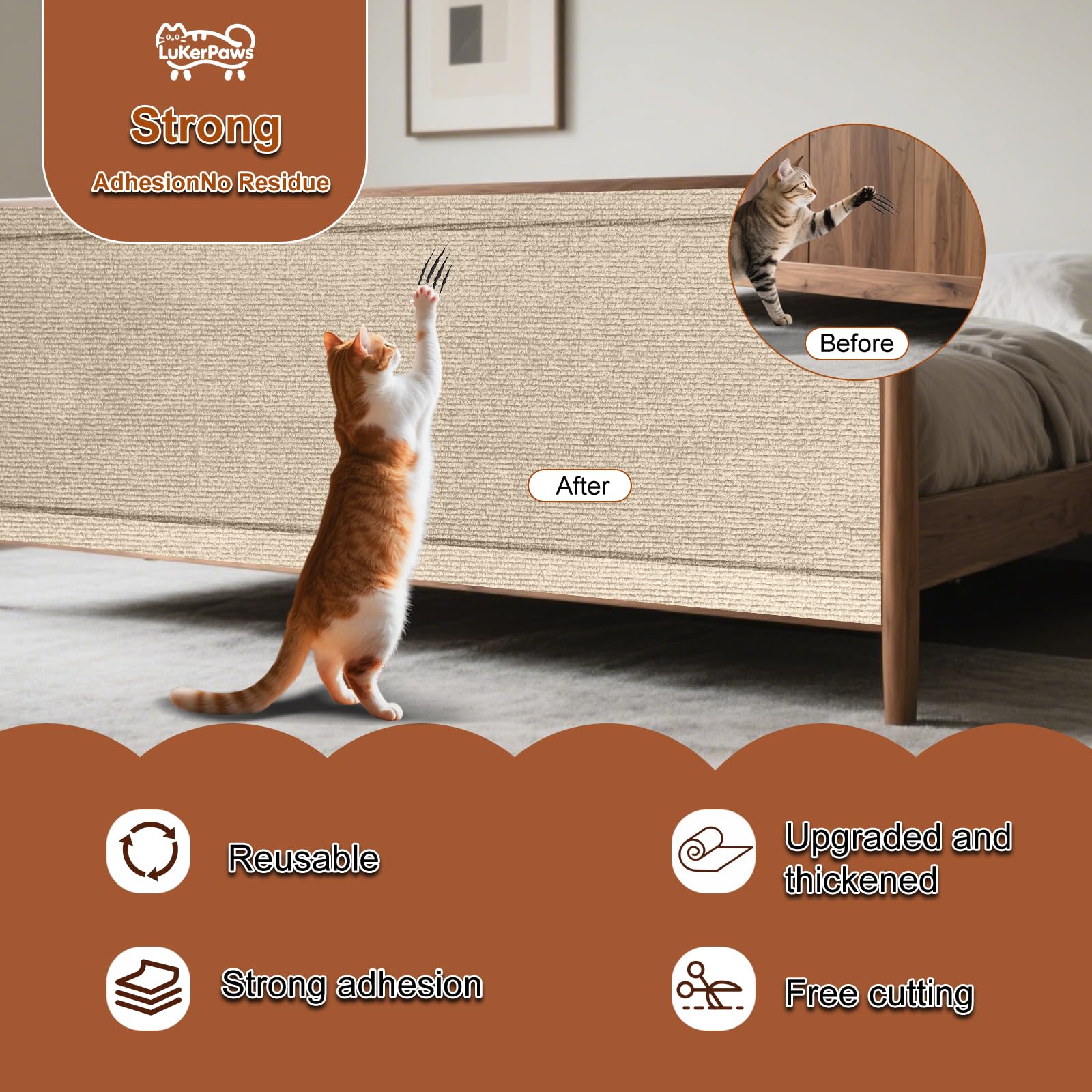 LukerPaws Cat Scratch Mat Khaki — covers cat tree stands for versatile use