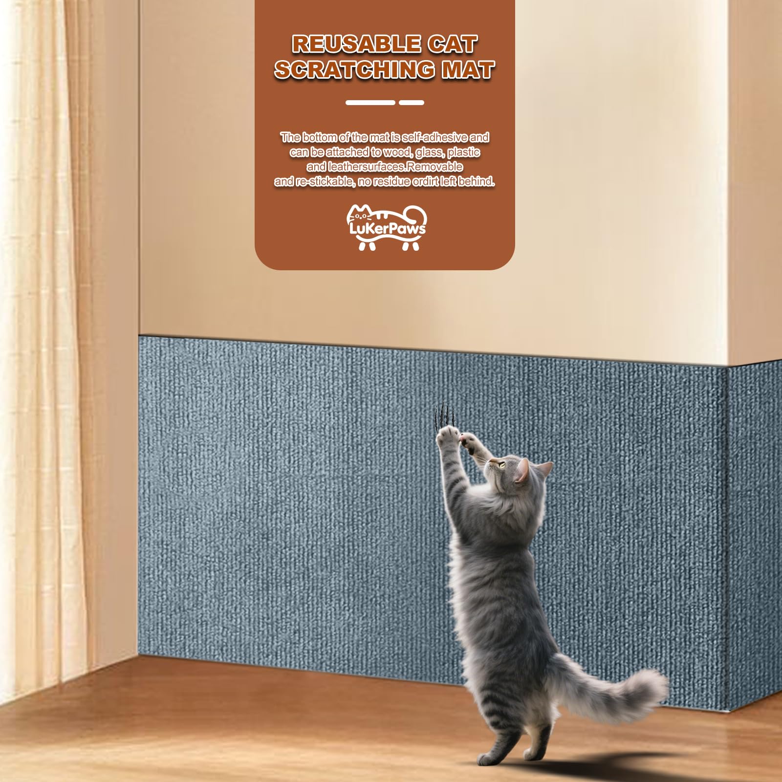 LukerPaws Cat Scratch Mat Khaki — reinforced edges support durability