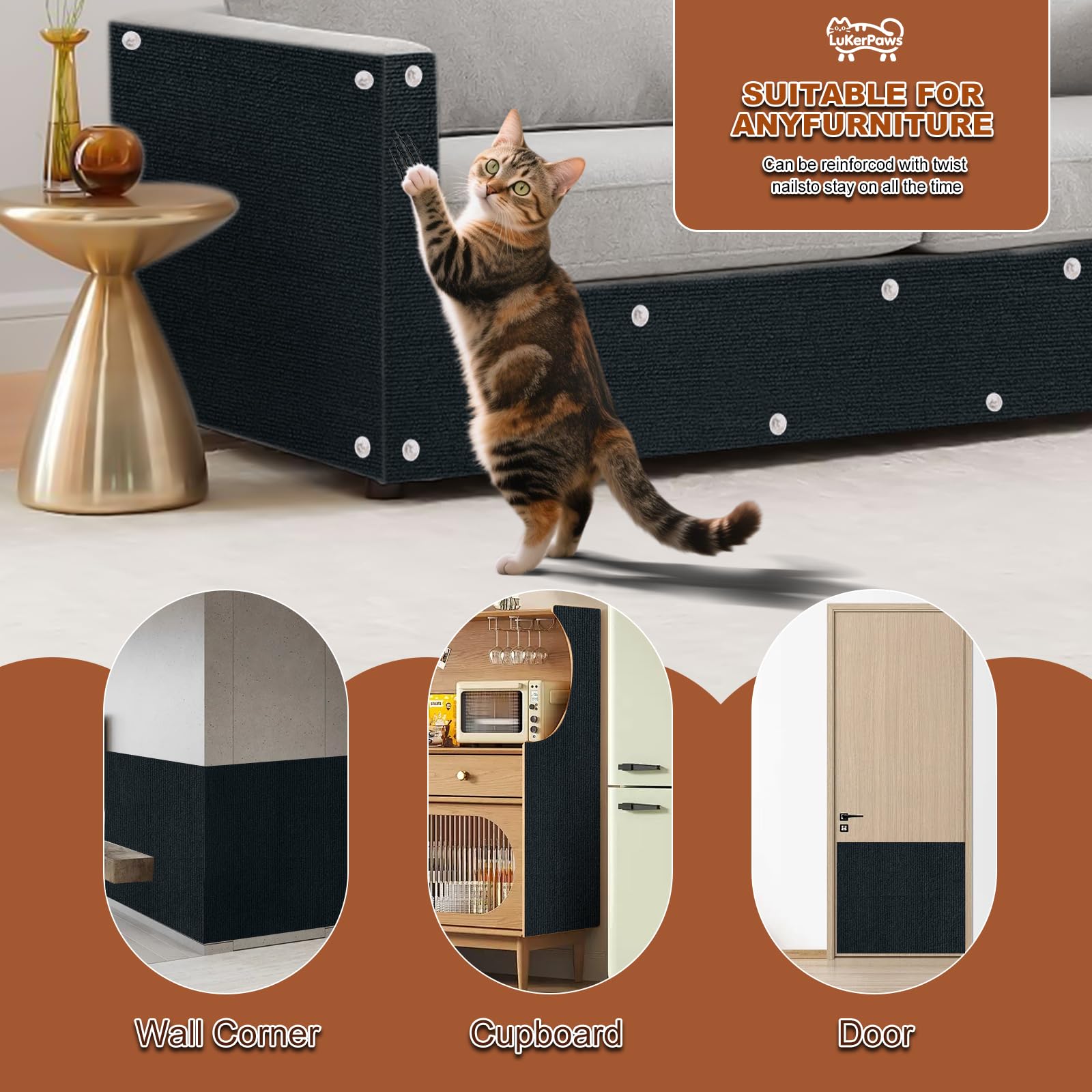 LukerPaws Cat Scratch Mat Khaki — on sofa, showing protective play area