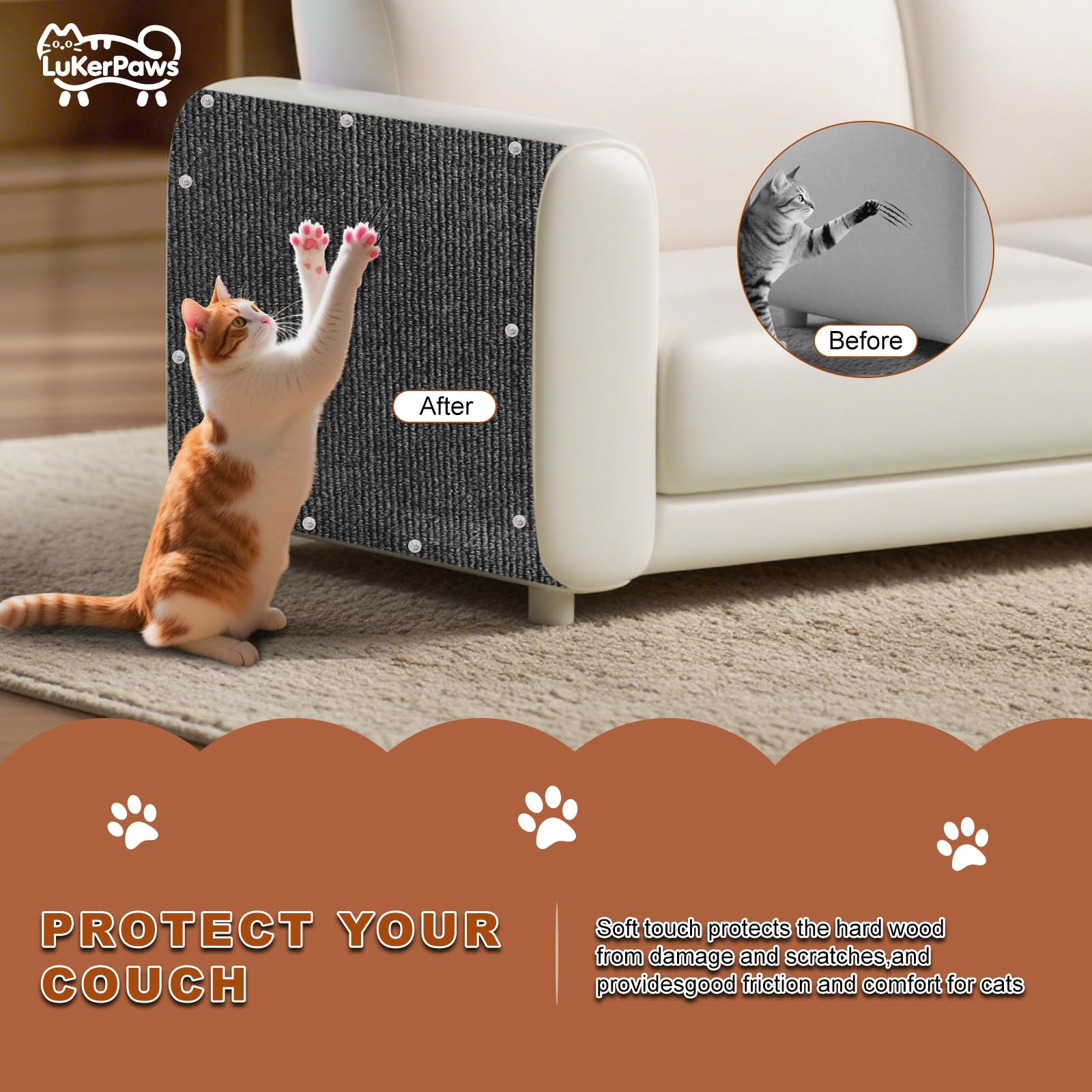 LukerPaws Cat Scratch Mat Khaki — unrolled close-up reveals soft paw-friendly felt