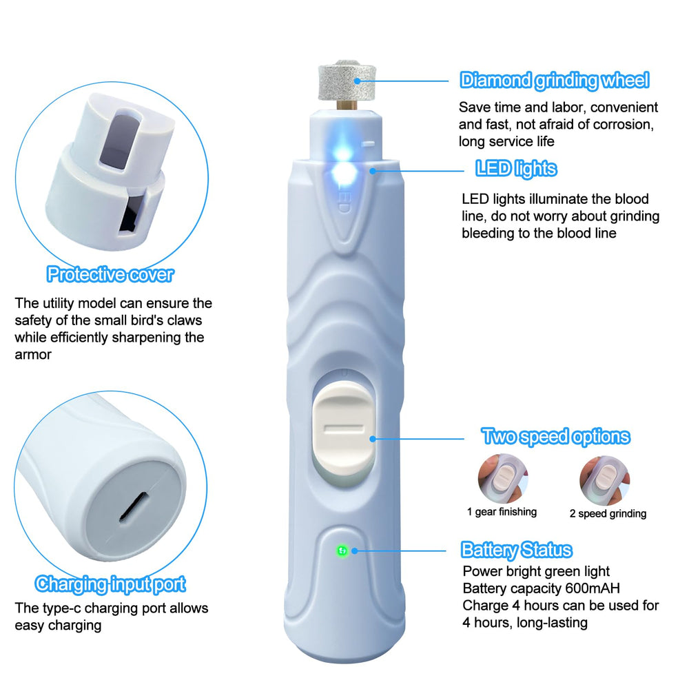LUKHMELF grinder fast port enables quick nail shaping for small birds