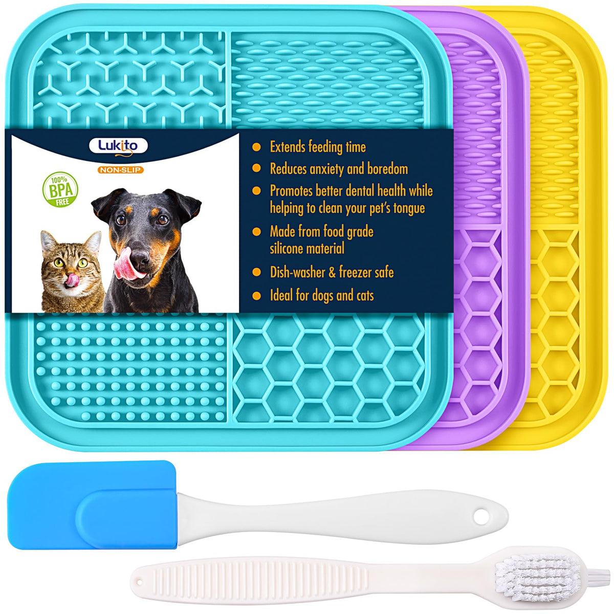 LUKITO lick mat with 49 suction cups securely mounted on a wall for mess-free play