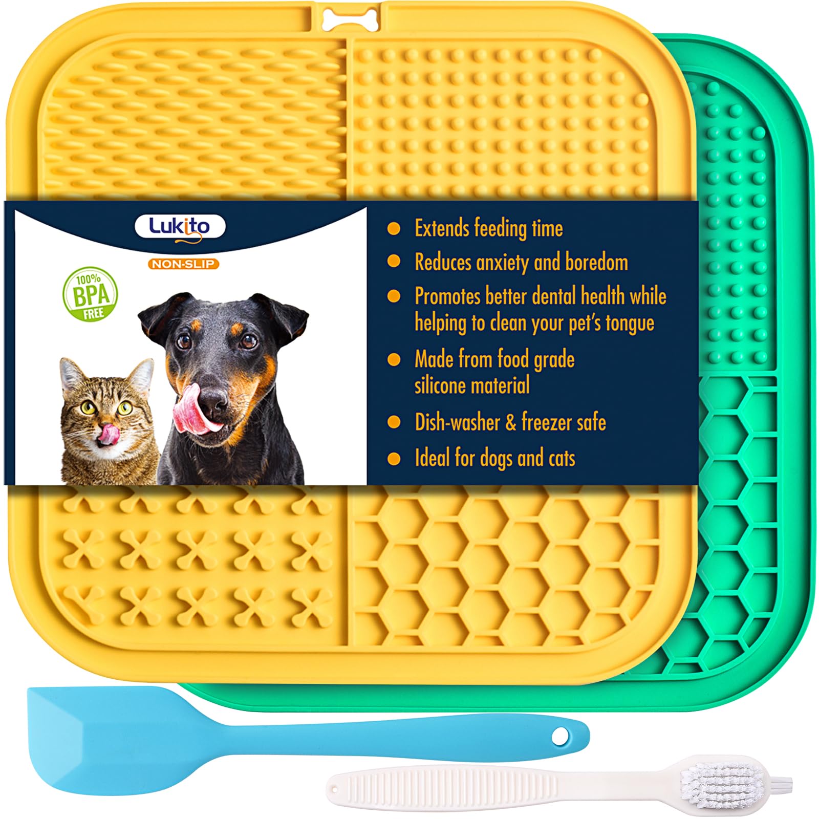 LUKITO licking mat with 77 suction cups securely fixed to a wall for mess-free play.