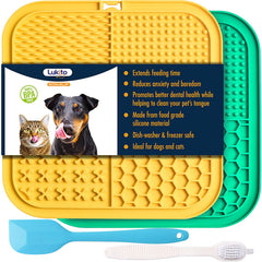 LUKITO licking mat with 77 suction cups securely fixed to a wall for mess-free play.