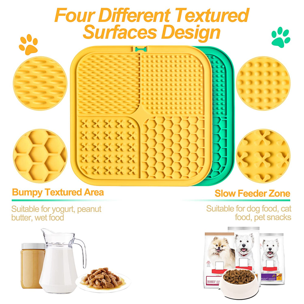 LUKITO licking mat showcasing four texture surfaces for varied treats.