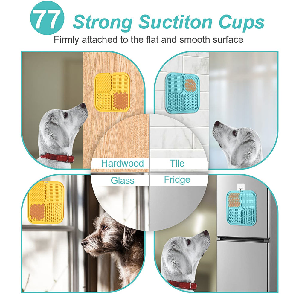 LUKITO licking mat suction cups grip walls, sinks, and surfaces for mess-free use.