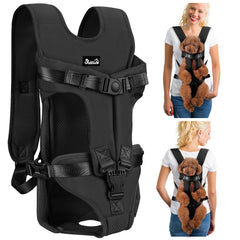 Lukovee dog backpack front view highlights a hands-free hiking-ready setup.