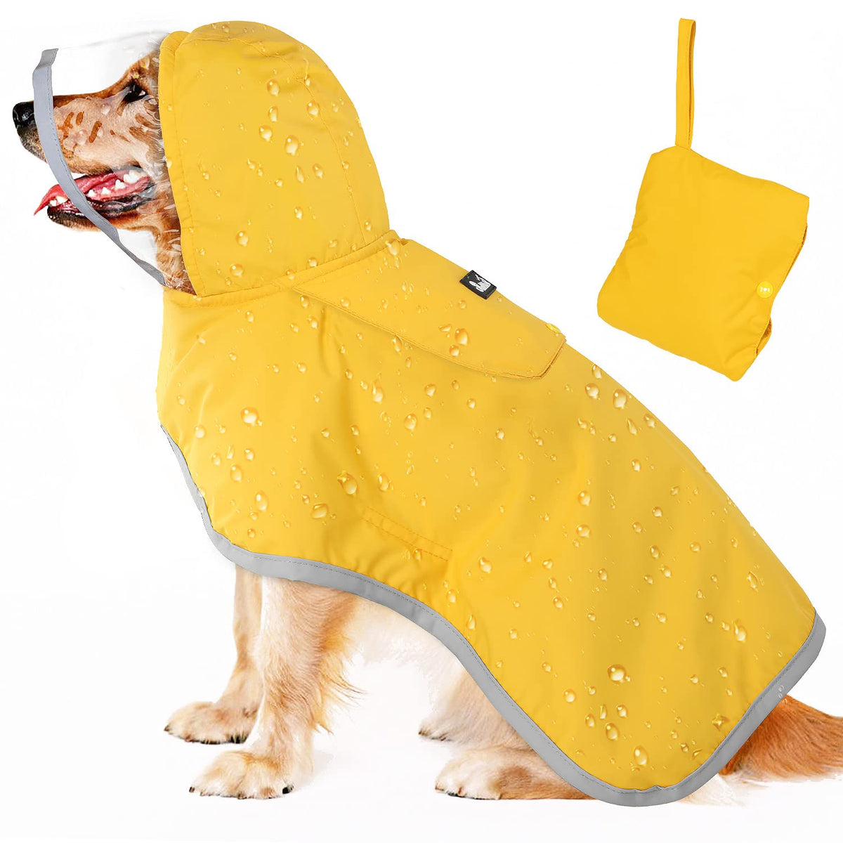 Lukovee dog raincoat front view shows waterproof shell for rainy walks.