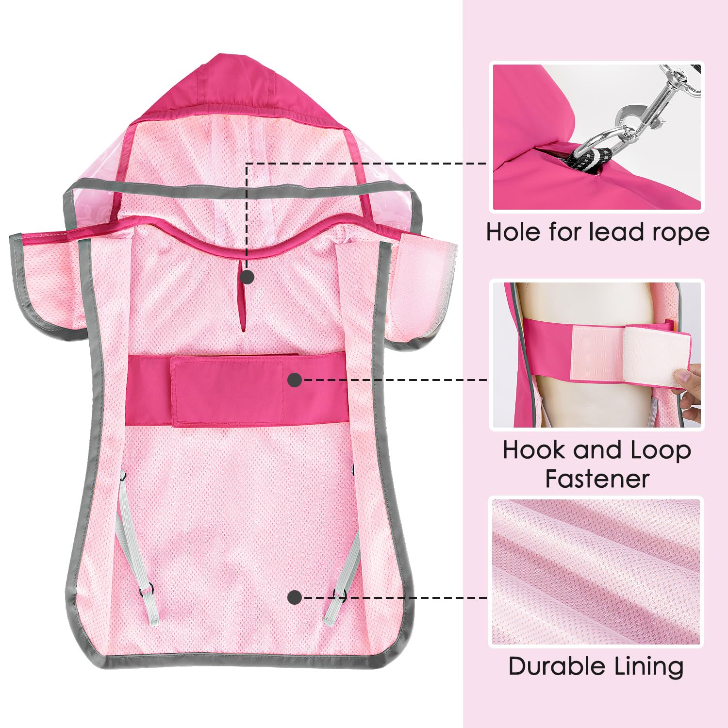 Lukovee dog raincoat leash hole for easy leash attachment