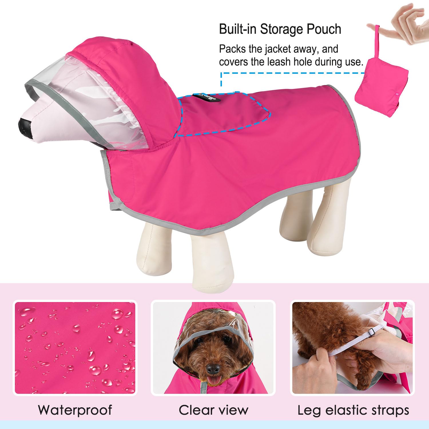Lukovee dog raincoat pocket design for portable storage