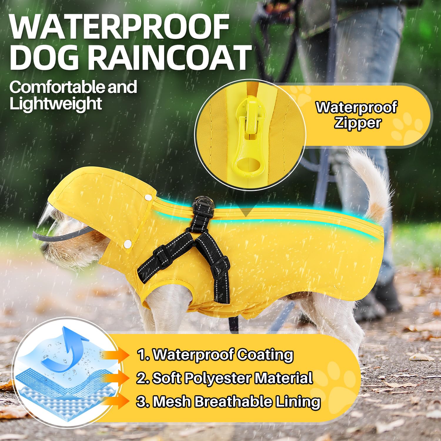 Lukovee dog raincoat removable clear hood shields rain while preserving visibility