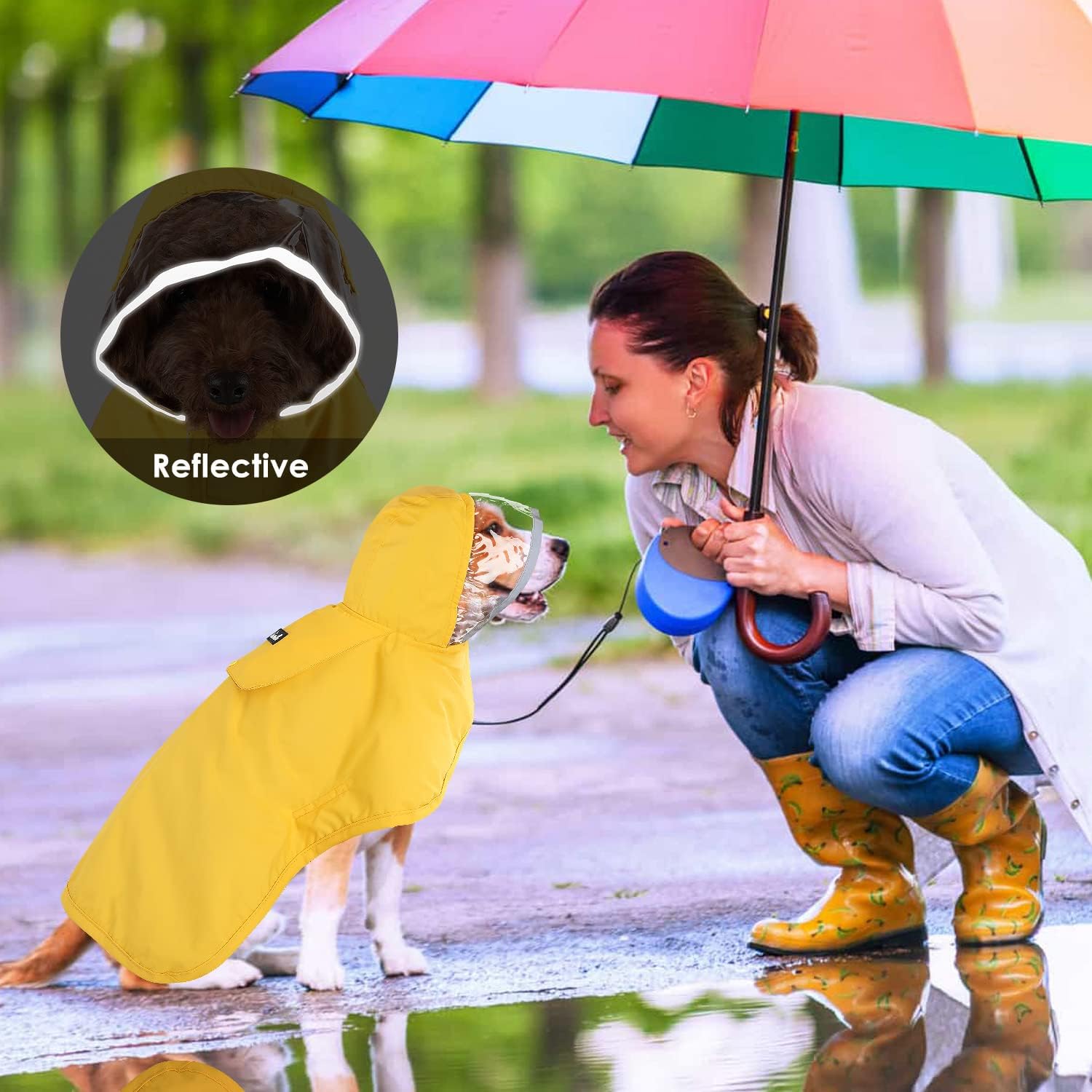 Lukovee dog raincoat size-chart image helps find the right fit.