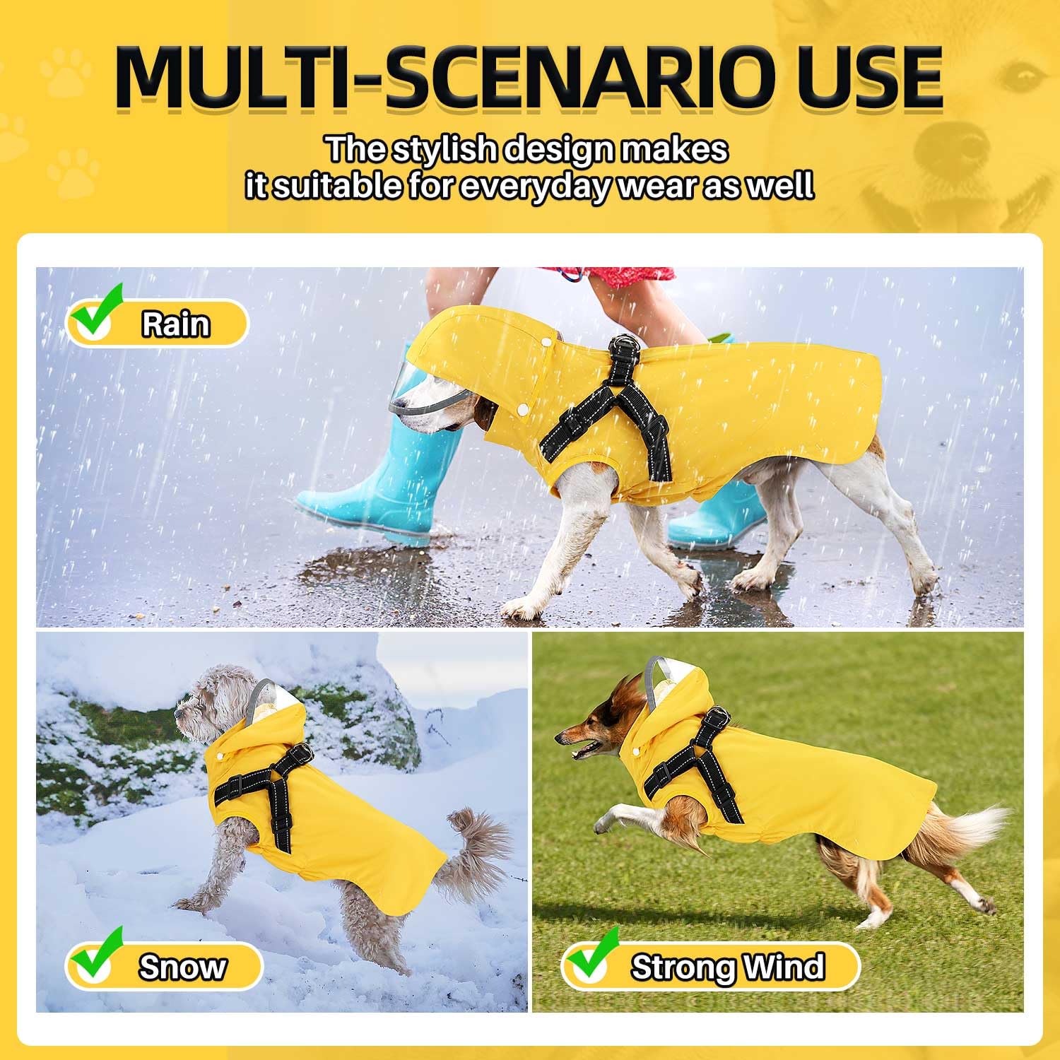 Lukovee dog raincoat sleeveless design fits comfortably with chest strap