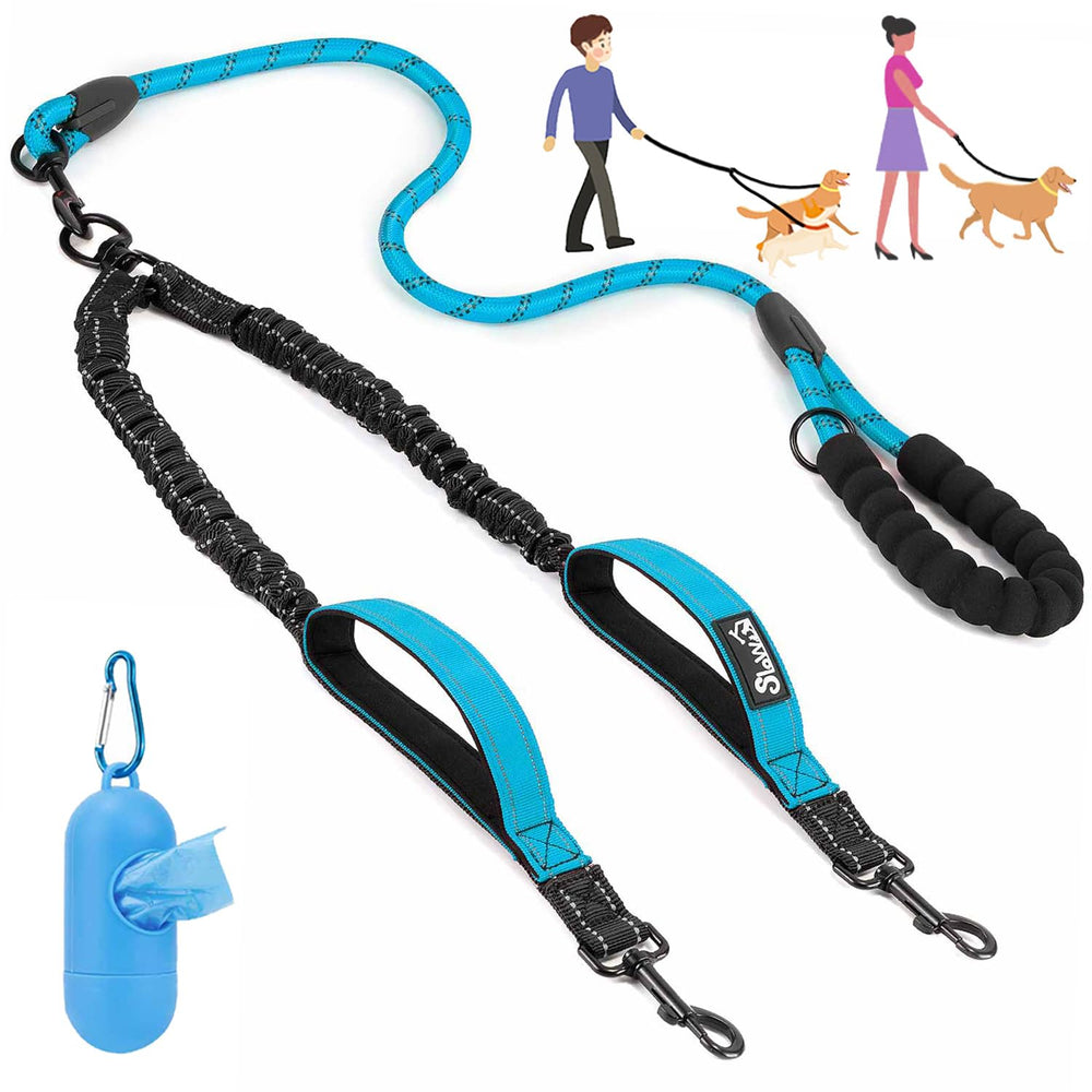 Lukovee Double Dog Leash with 360° swivel clasp for tangle-free daily walks.