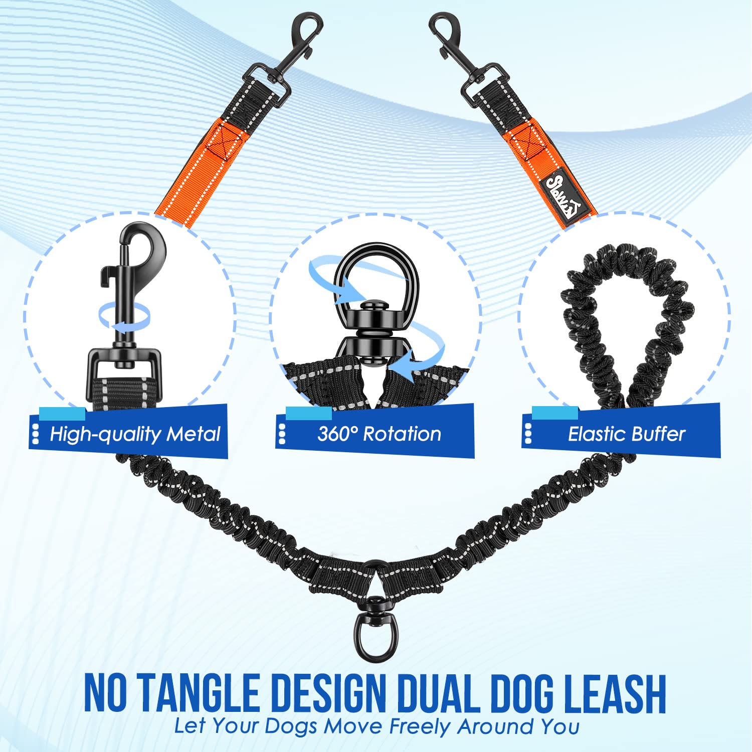 Lukovee double dog leash reflective-strips boost visibility on evening strolls