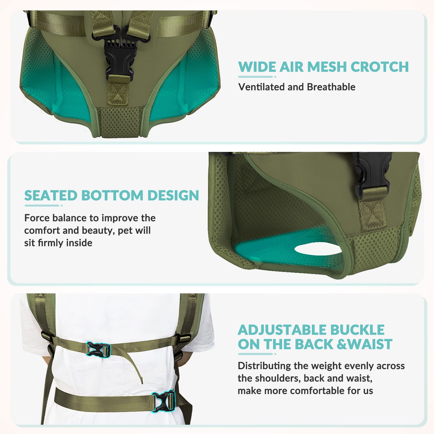 Lukovee green front carrier showing hiking-ready design for outdoors.