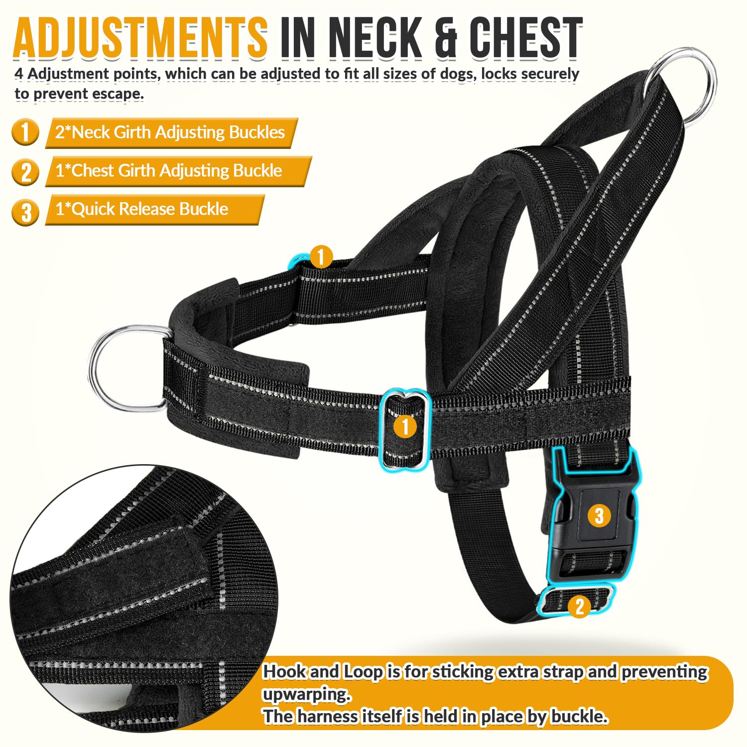 Lukovee No Pull Harness neck and chest adjustment demonstrates easy wear