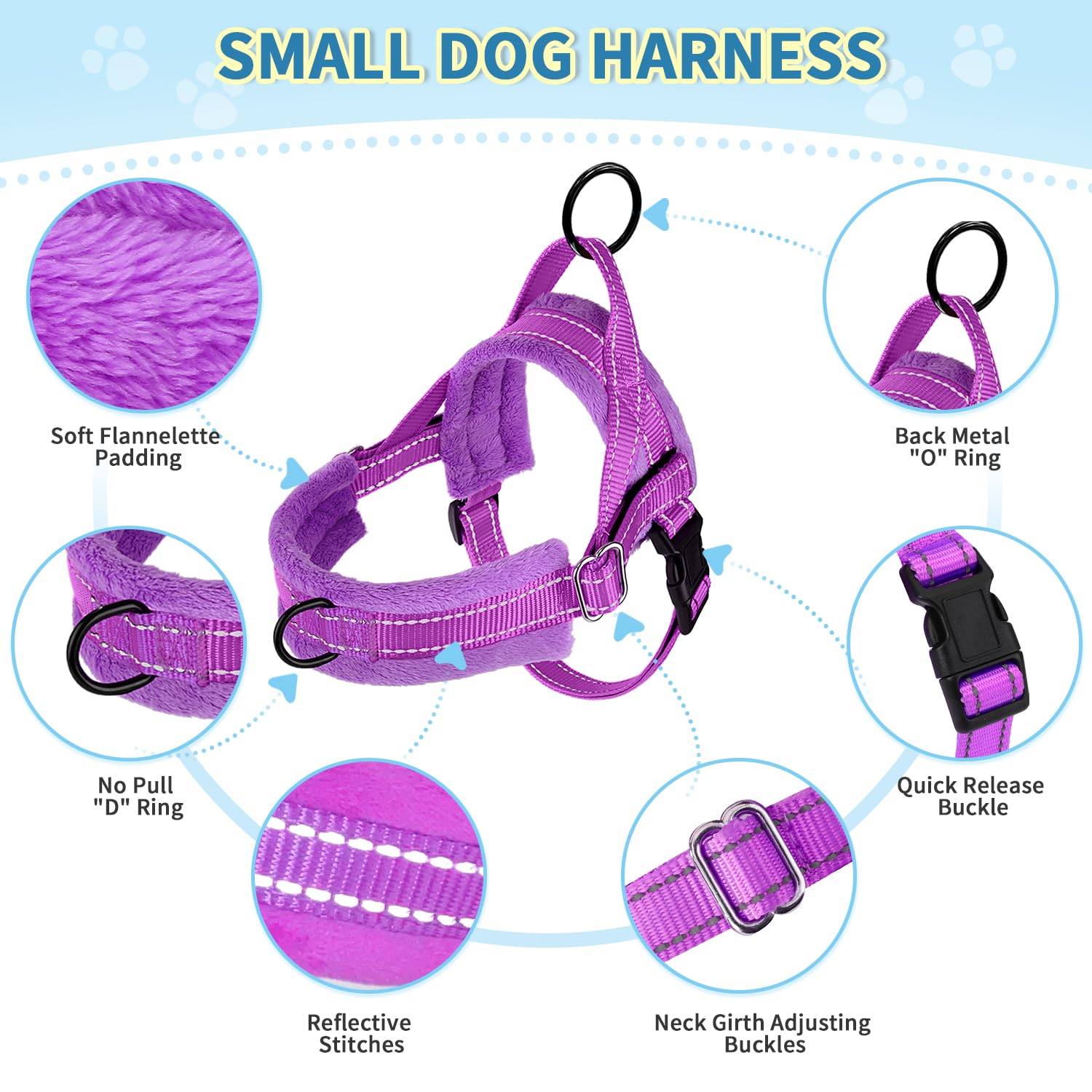 Lukovee No Pull Harness front D-ring purple enables controlled forward walking.