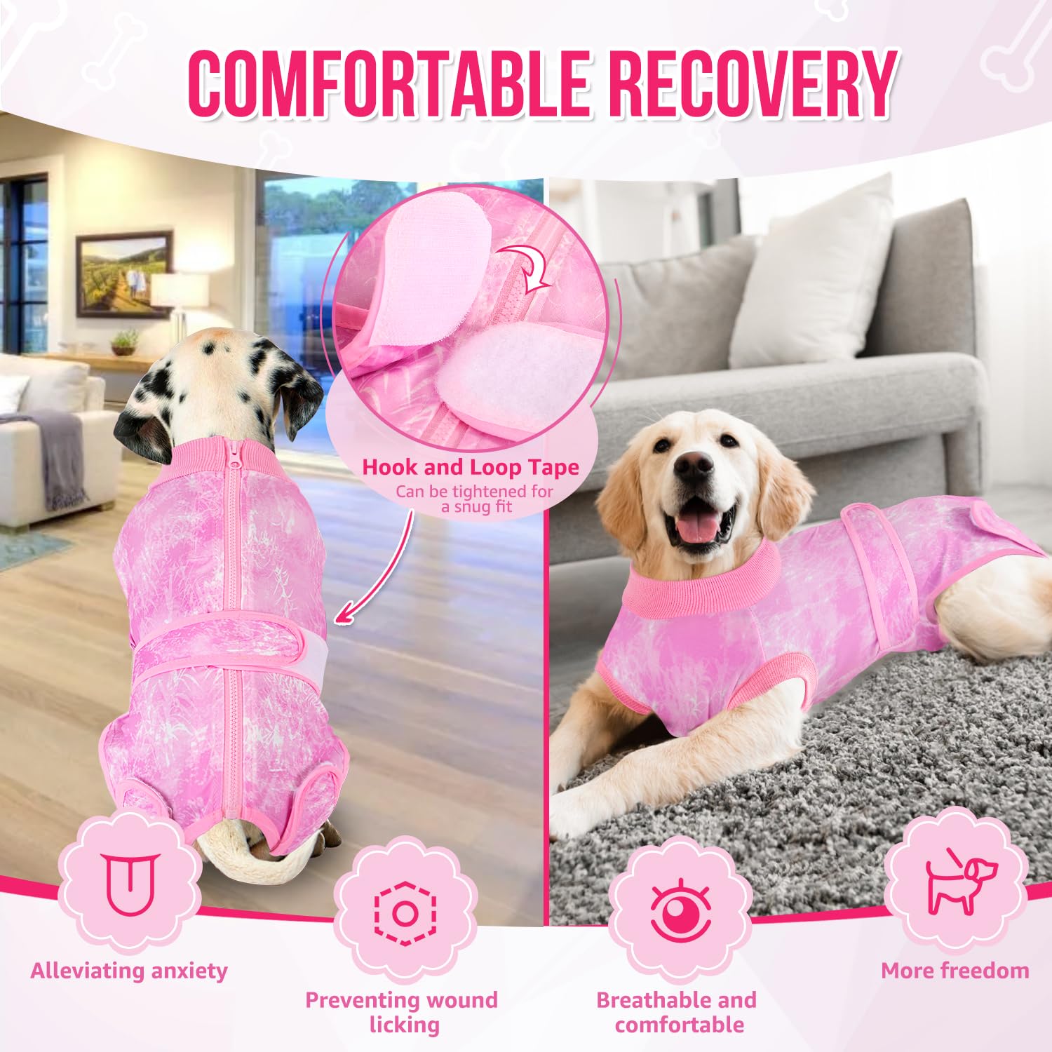 Lukovee Recovery Suit dogs-soft fabric provides gentle, breathable comfort.