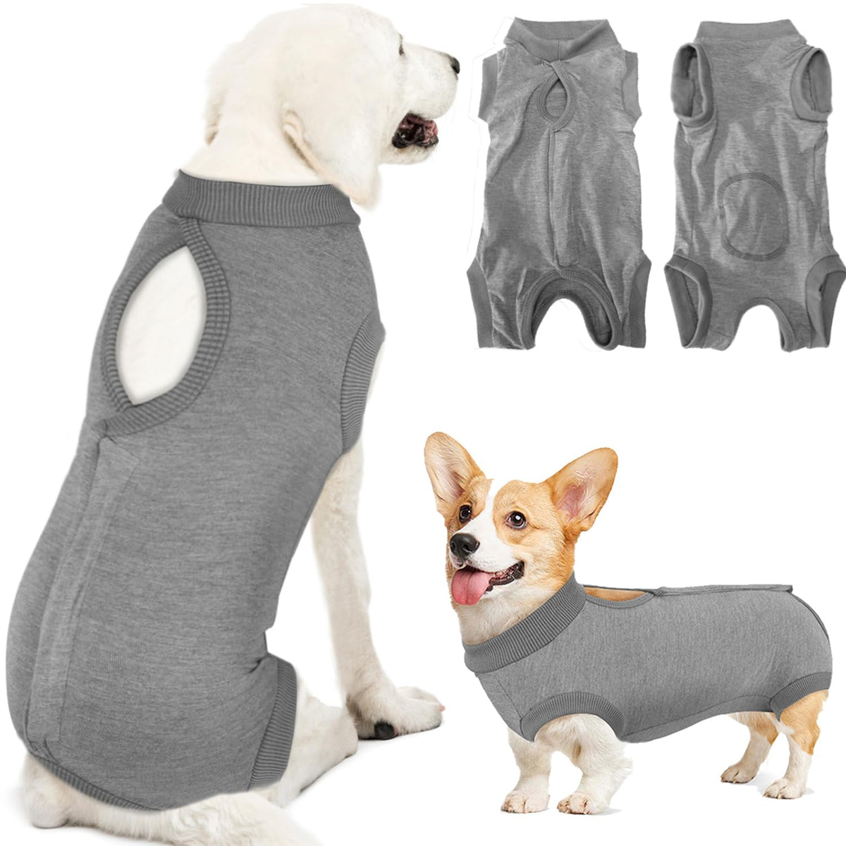 Lukovee recovery suit for dogs worn comfortably with secure fit and easy wear.