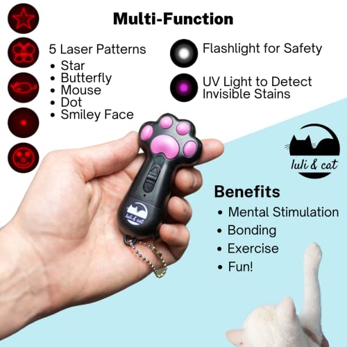 Luli & Cat USB-Rechargeable Laser Toy flashlight mode aids dusk-time exploration.