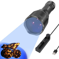 LUMENSHOOTER S3 UV flashlight front view with three LEDs for powerful UV detection