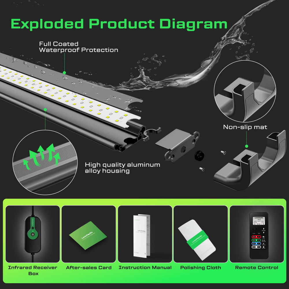 LuminPacific light with arc-design matte finish for modern tanks.