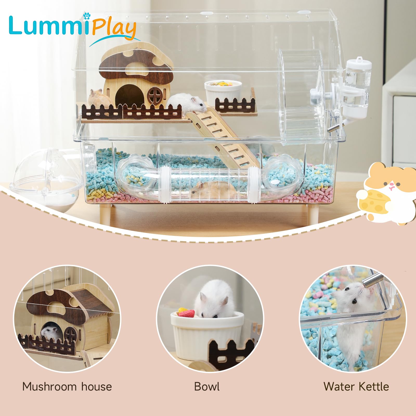 LummiPlay 2-layer hamster house interior reveals spacious living and nesting options.