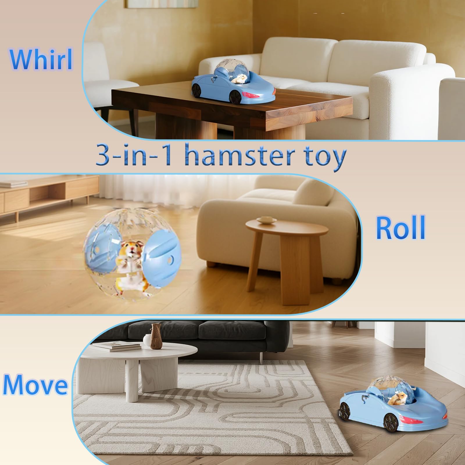 LummiPlay hamster exercise car blue with detachable ball enables flexible viewing.