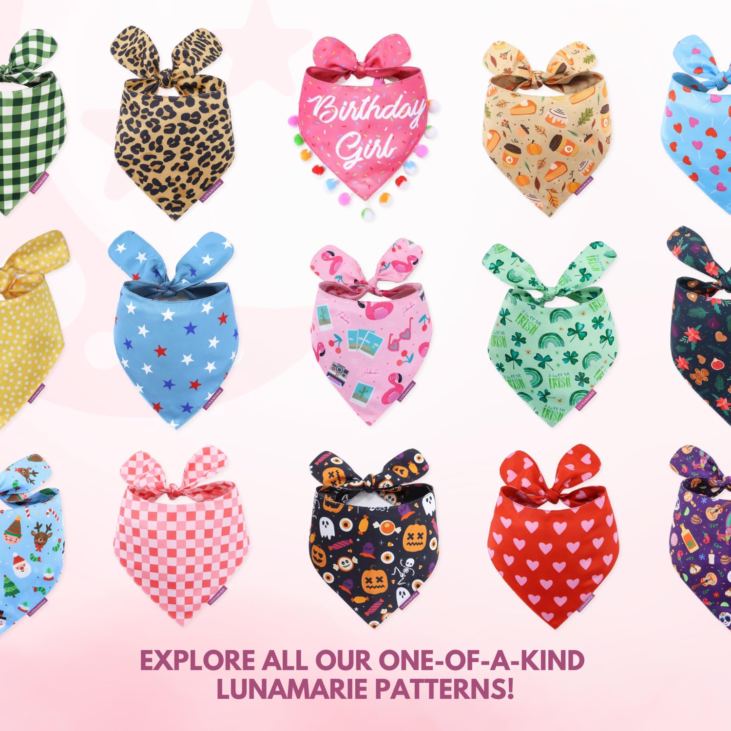 LunaMarie adjustable-shape watermelon bandana photo hints at flexible styling options.