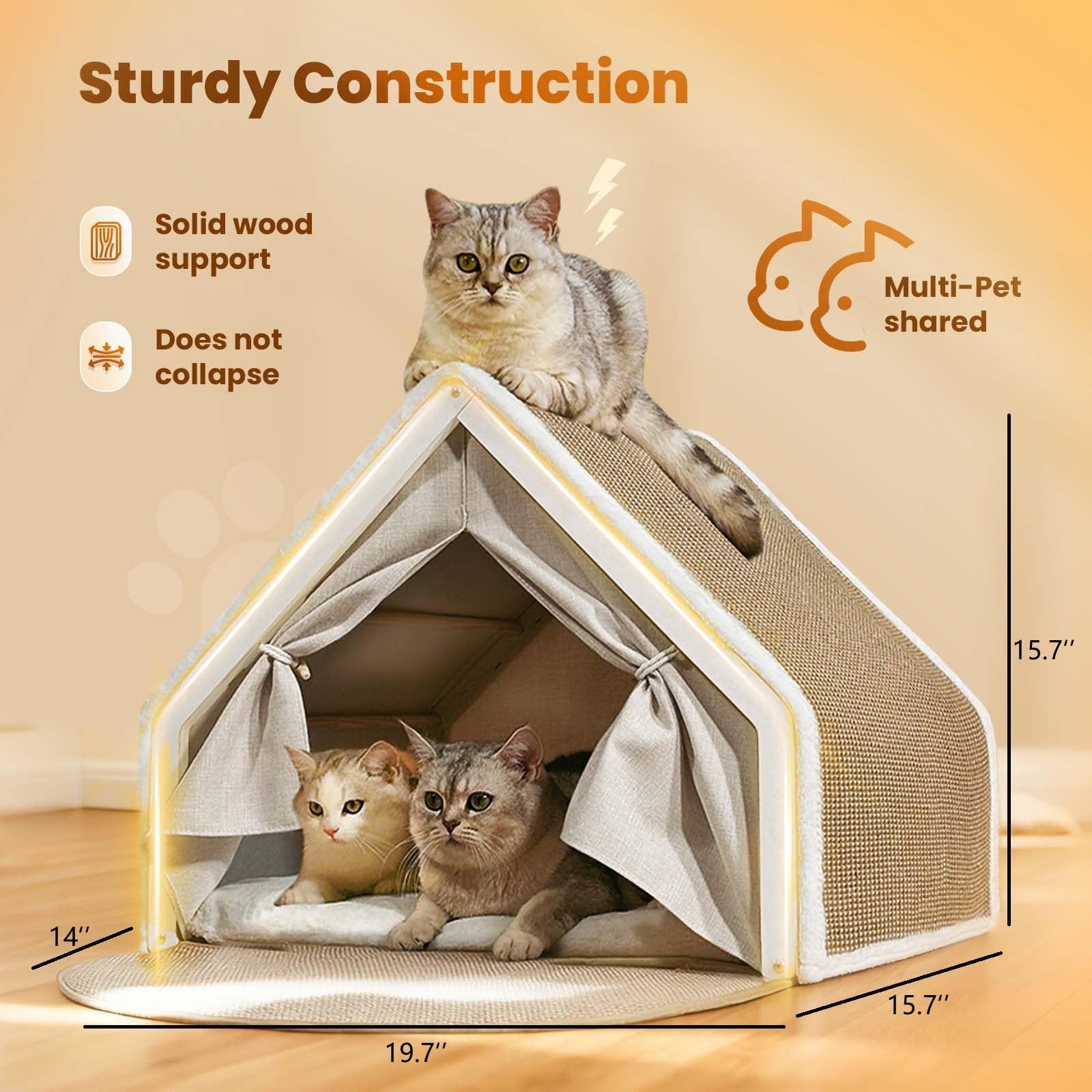 LUNNTE portable indoor cat house for flexible room placement.