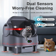 LUODIER 10L capacity litter box ideal for multiple cats and less frequent scooping.