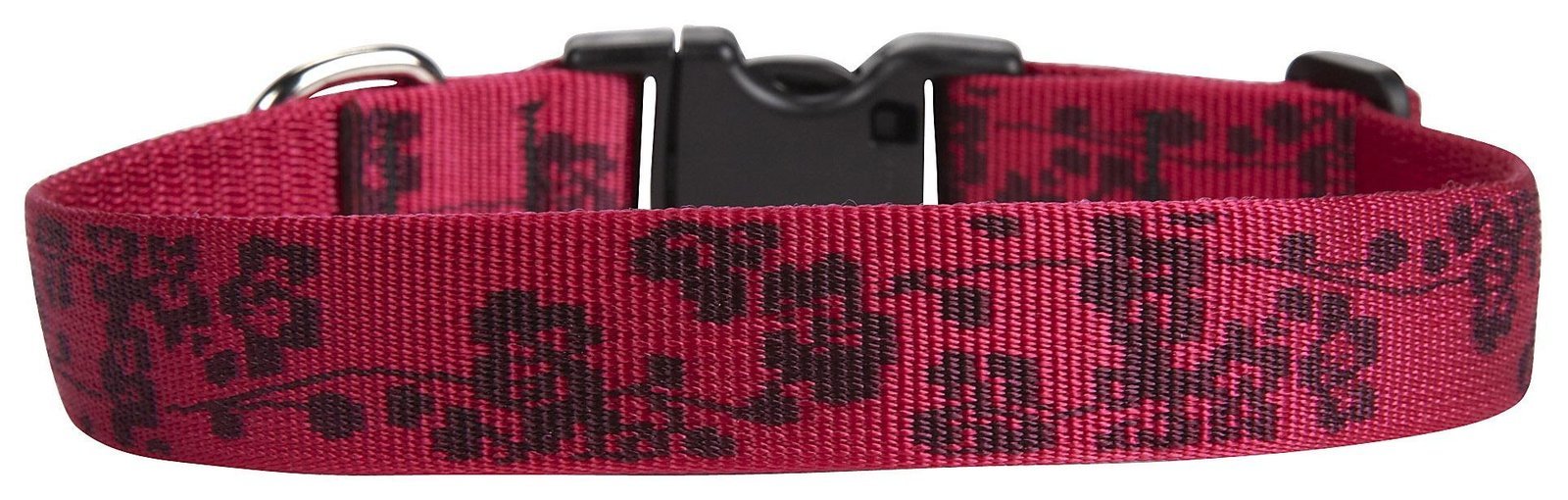 LupinePet Originals Plum Blossom collar closeup highlights durable woven nylon and embedded pattern.