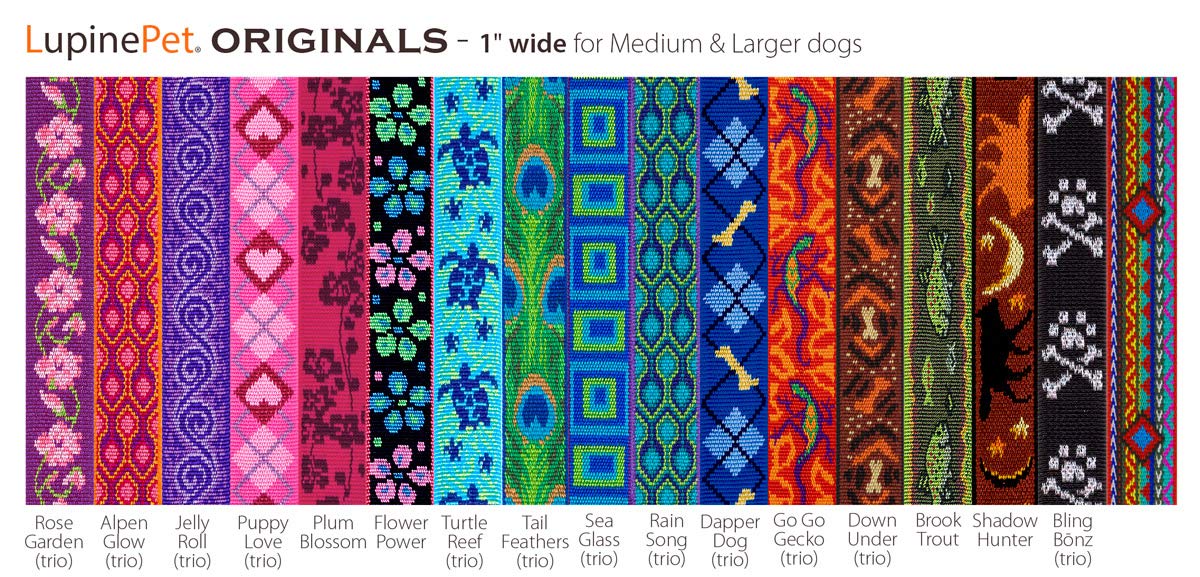 LupinePet Originals Rose Garden leash close-up on hardware highlights a durable swivel snap.