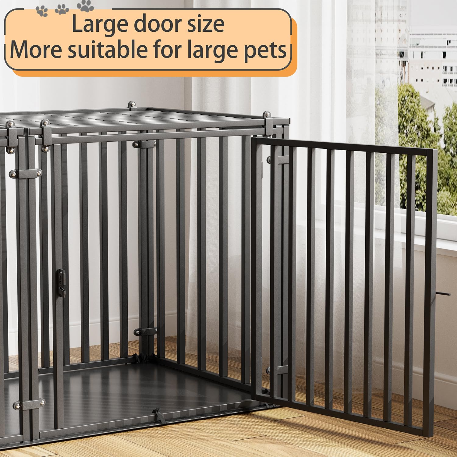 LURIVA flexible-door-placement-dog-crate allows customized access for layout