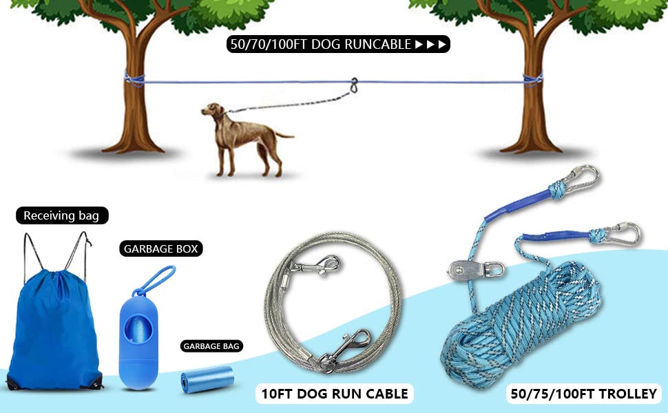 LURLEEZ zipline 75ft cable in action enables spacious movement for dogs during outdoor sessions.