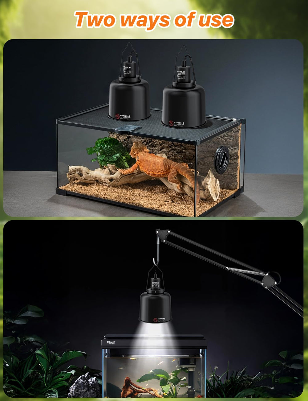 LURMMUE aluminum-interior close-up reveals brighter UVA/UVB basking light
