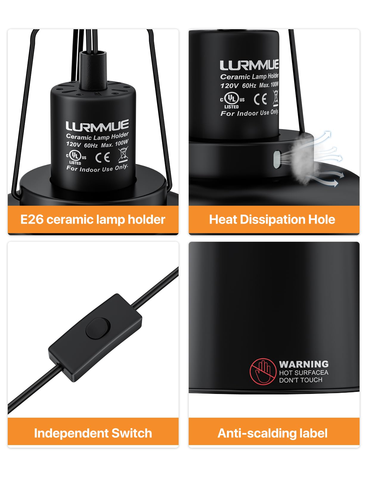 LURMMUE deep dome lamp back-vented top for safer heat dissipation