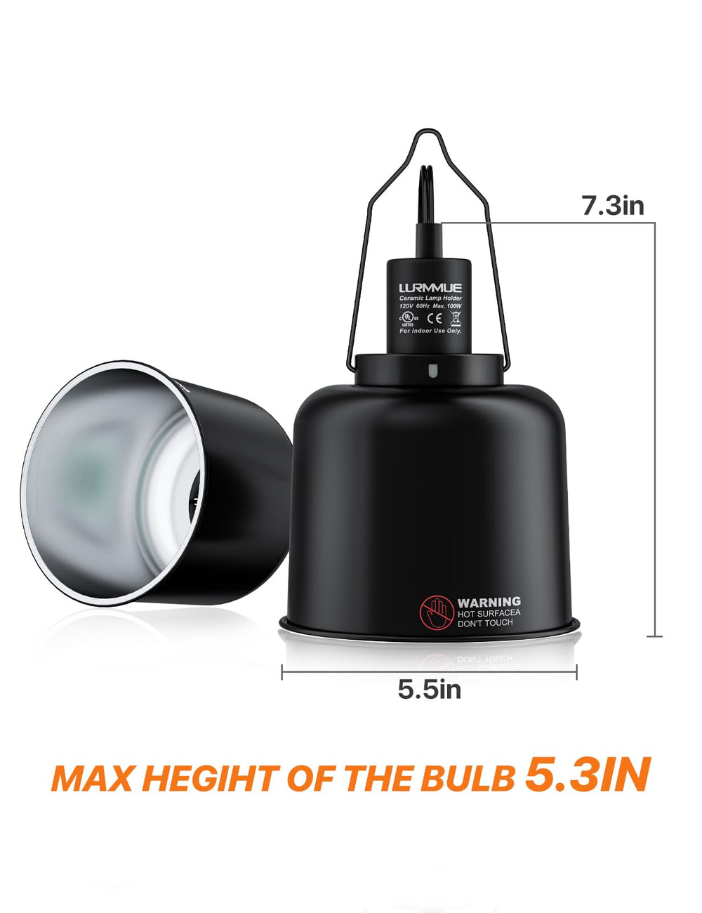 LURMMUE 2-pack 5.5-inch deep dome lamp side-angle highlights polished interior for brighter basking