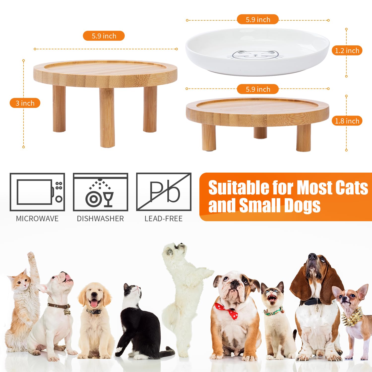 Lusifaco 5.9-inch wide dishes minimize whisker fatigue during meals.