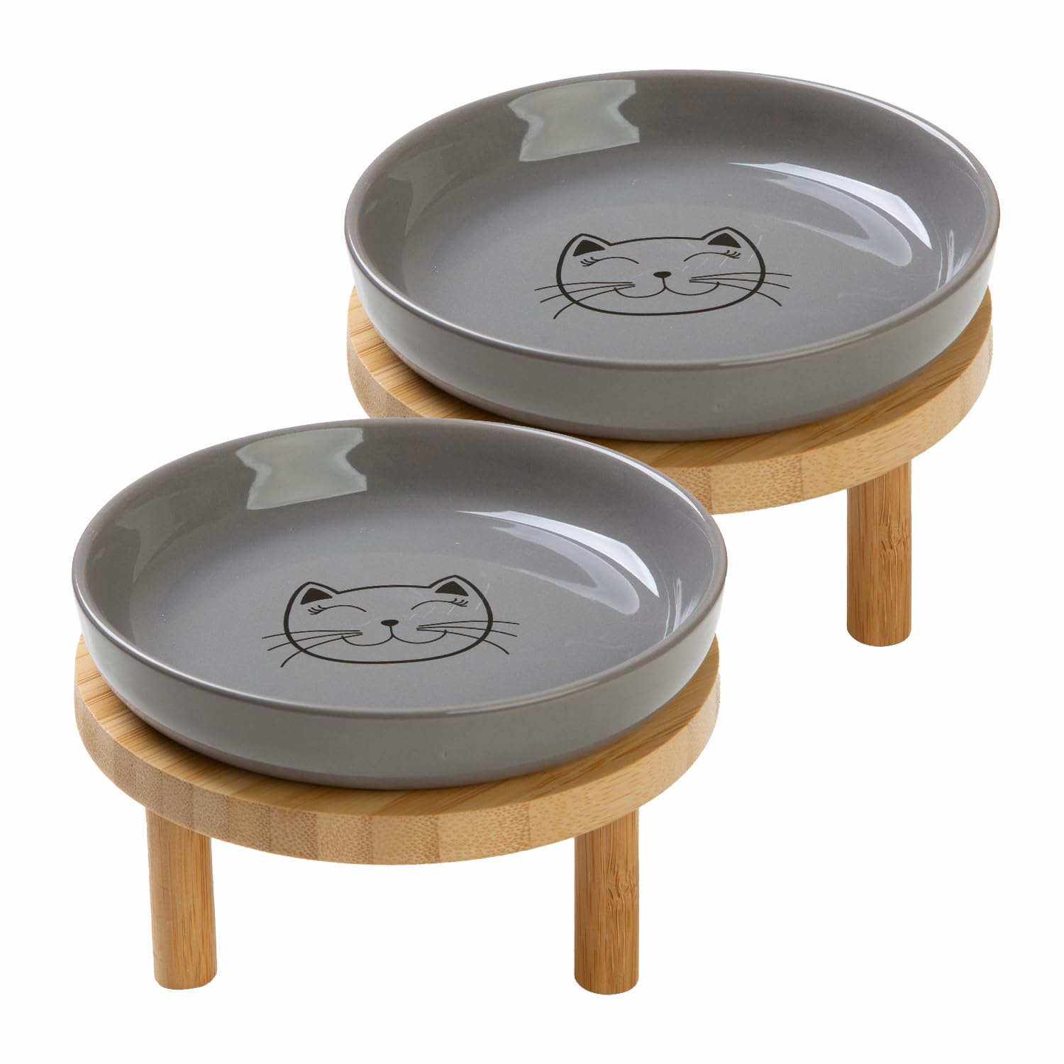 Lusifaco shallow elevated bowls on a bamboo stand provide stable, mess-free feeding.