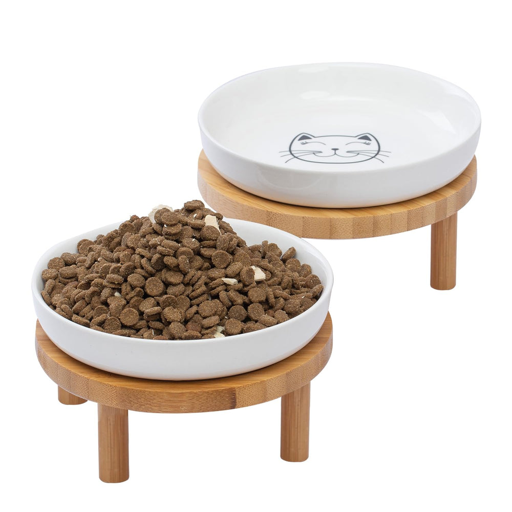 Lusifaco shallow elevated cat bowls ceramic dish for stable feeding and easy access.