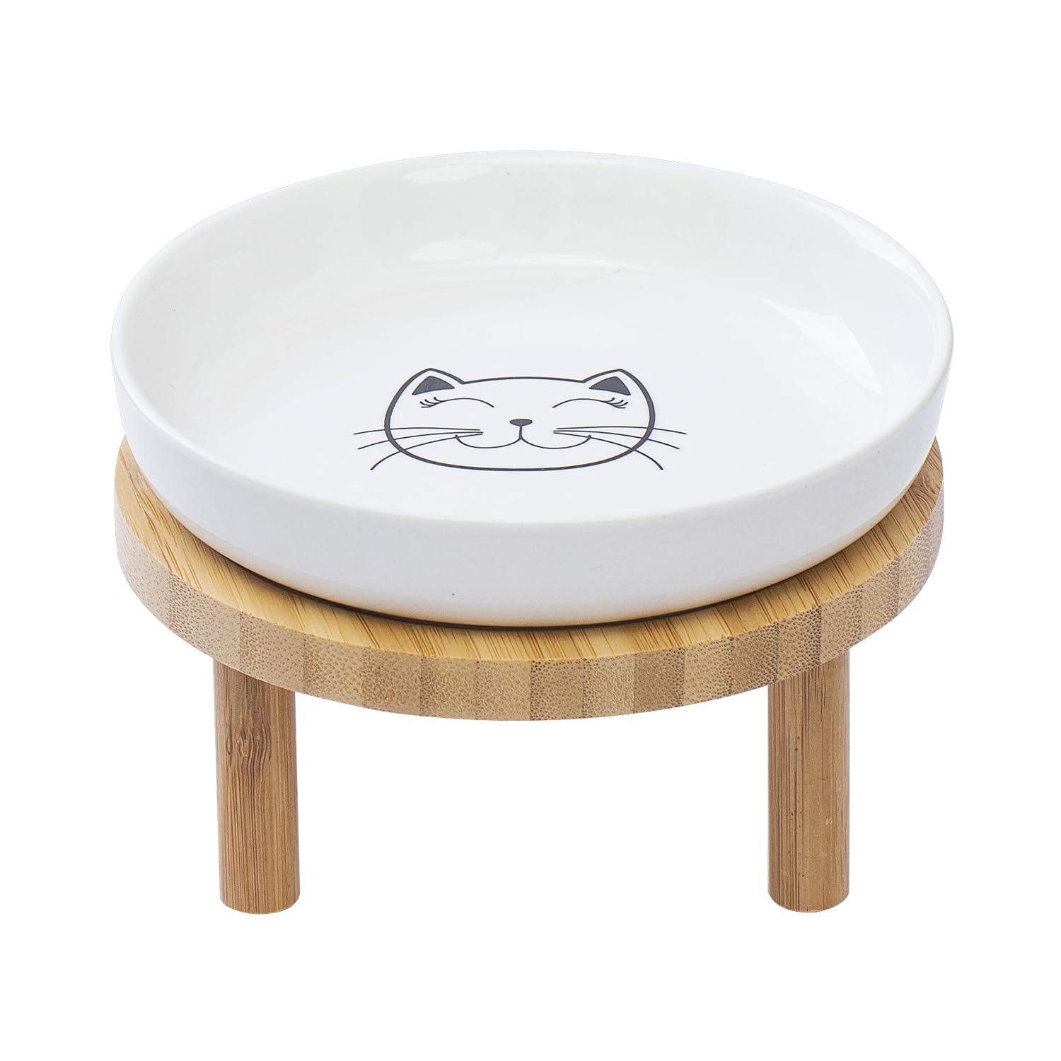 Lusifaco shallow elevated cat bowls with bamboo stand offer mess-free mealtime.