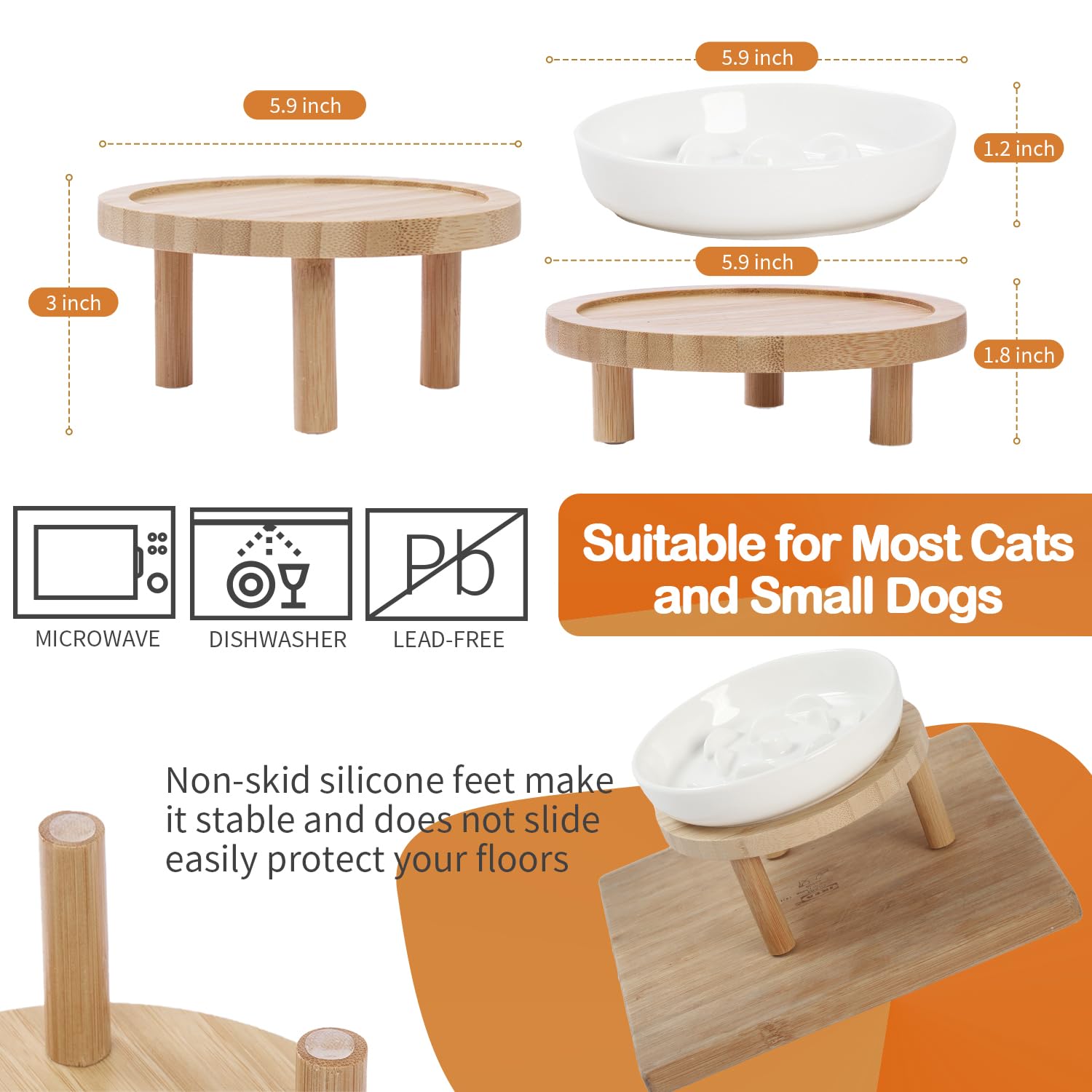 Lusifaco whisker-friendly dish, 5.9 inches wide, minimizes whisker fatigue for cat comfort.