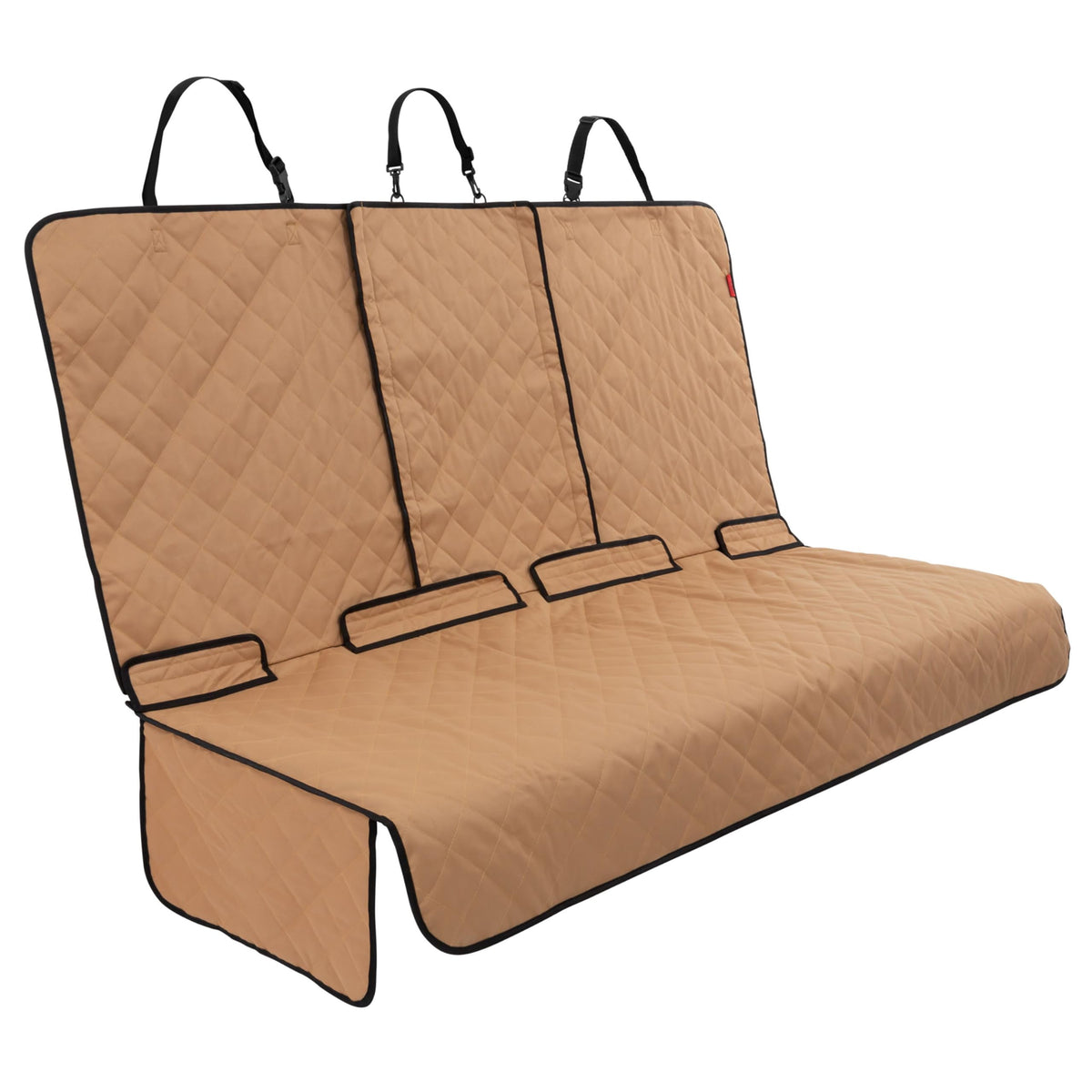Lusso Gear dog car seat cover in tan for back seat protects from mud and fur