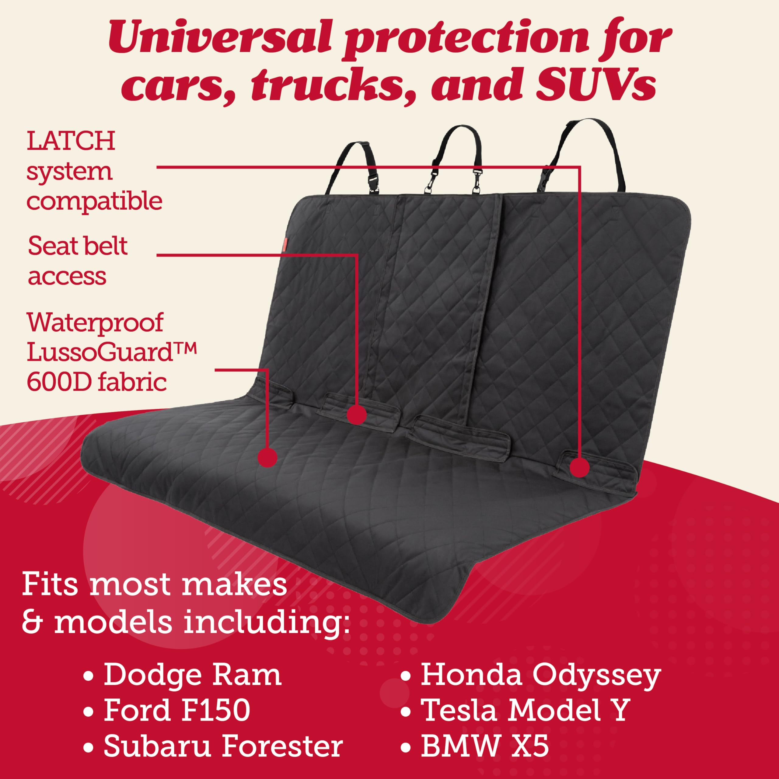Lusso Gear dog seat cover non-slip back keeps your dog secure on bumpy rides