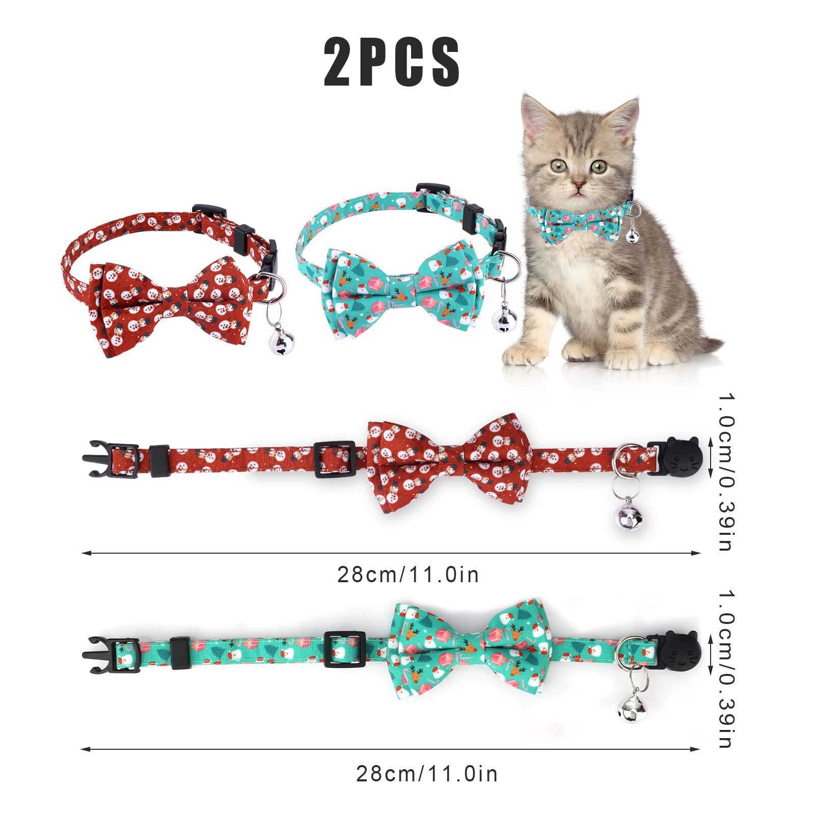 LUTER Christmas cat collar green Santa-elks design with adjustable fit