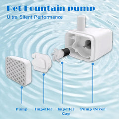 Luti water pump for pet fountain features a durable stainless steel impeller shaft for longevity.