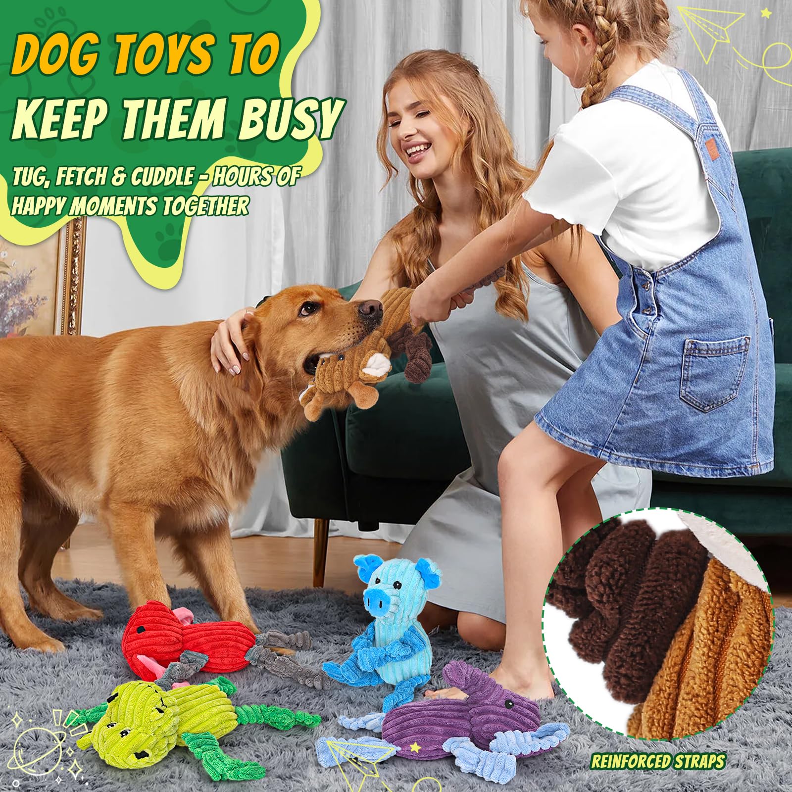 Luudoogs 5-pack plush squeaky toys set provides varied options for multiple dogs or rotation.