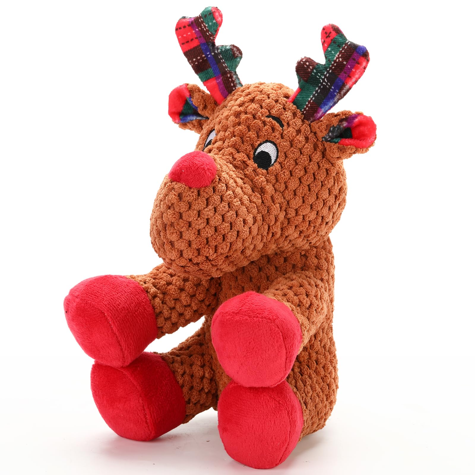 Luudoogs Christmas dog toy red nose close-up shows durable, chewer-friendly design